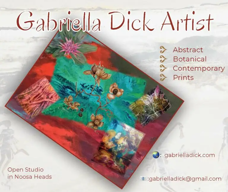 Artist, Noosa Arts & Crafts, business card, advert, watercolour, acrylics, oils, prints, multi-media